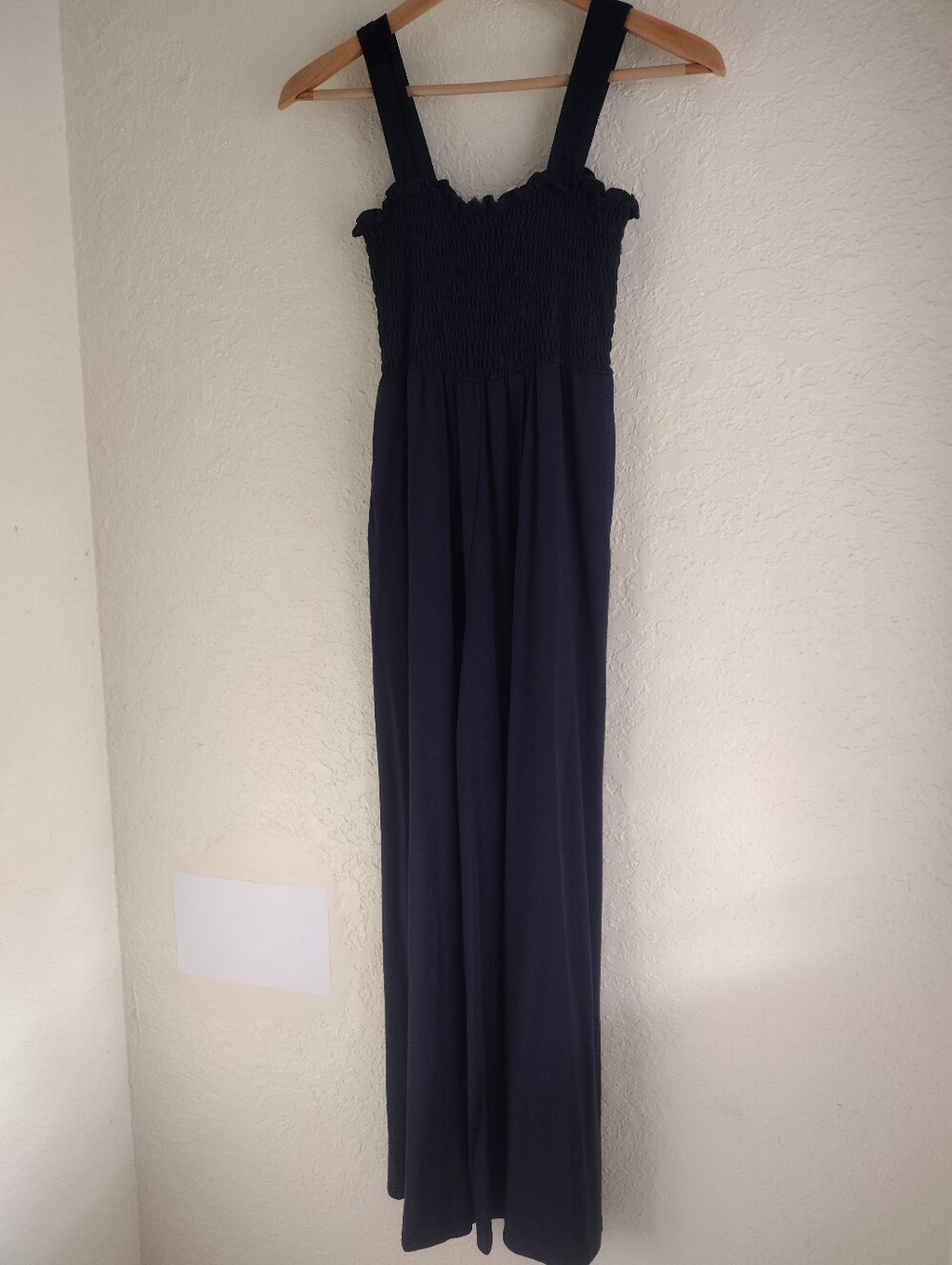 Roxy Navy Smocked Wide Leg Jumpsuit | Beachy Coastal Resort Chic One-Piece - Picture 4 of 8